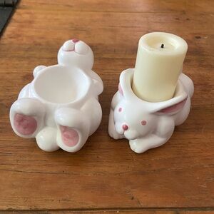 2 Vintage Dept. 56 Ceramic Bunny Rabbit Candle Holders